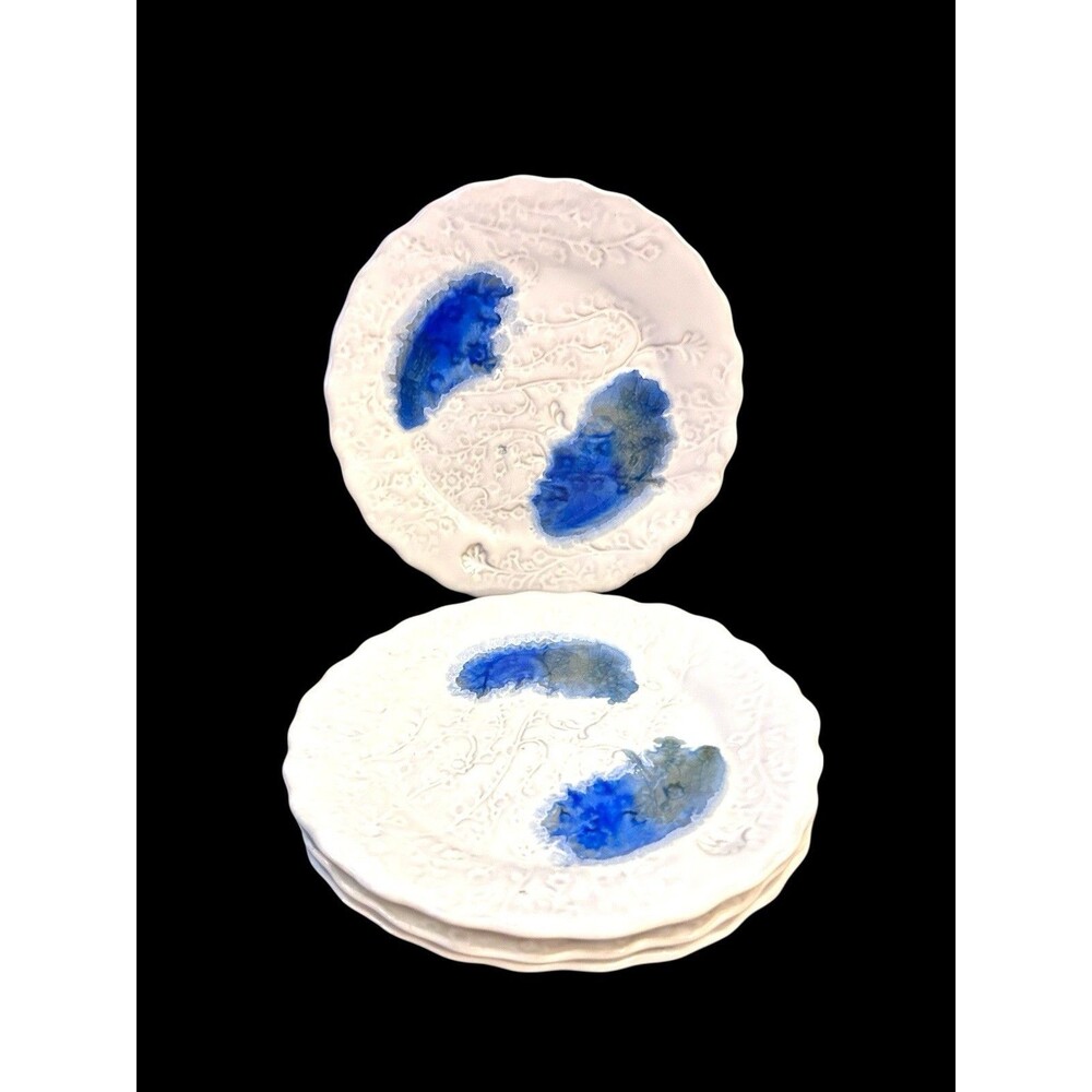 Anthropologie KF Filigree Imprint Side Plate in Beige by Karen Ford 8" Set of 4